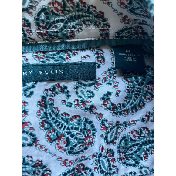 Perry Ellis Mens/Teen White Button-Down Shirt Sz Medium Green and Red Paisley - Picture 7 of 10